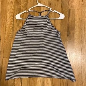 High neck black and white striped tank top